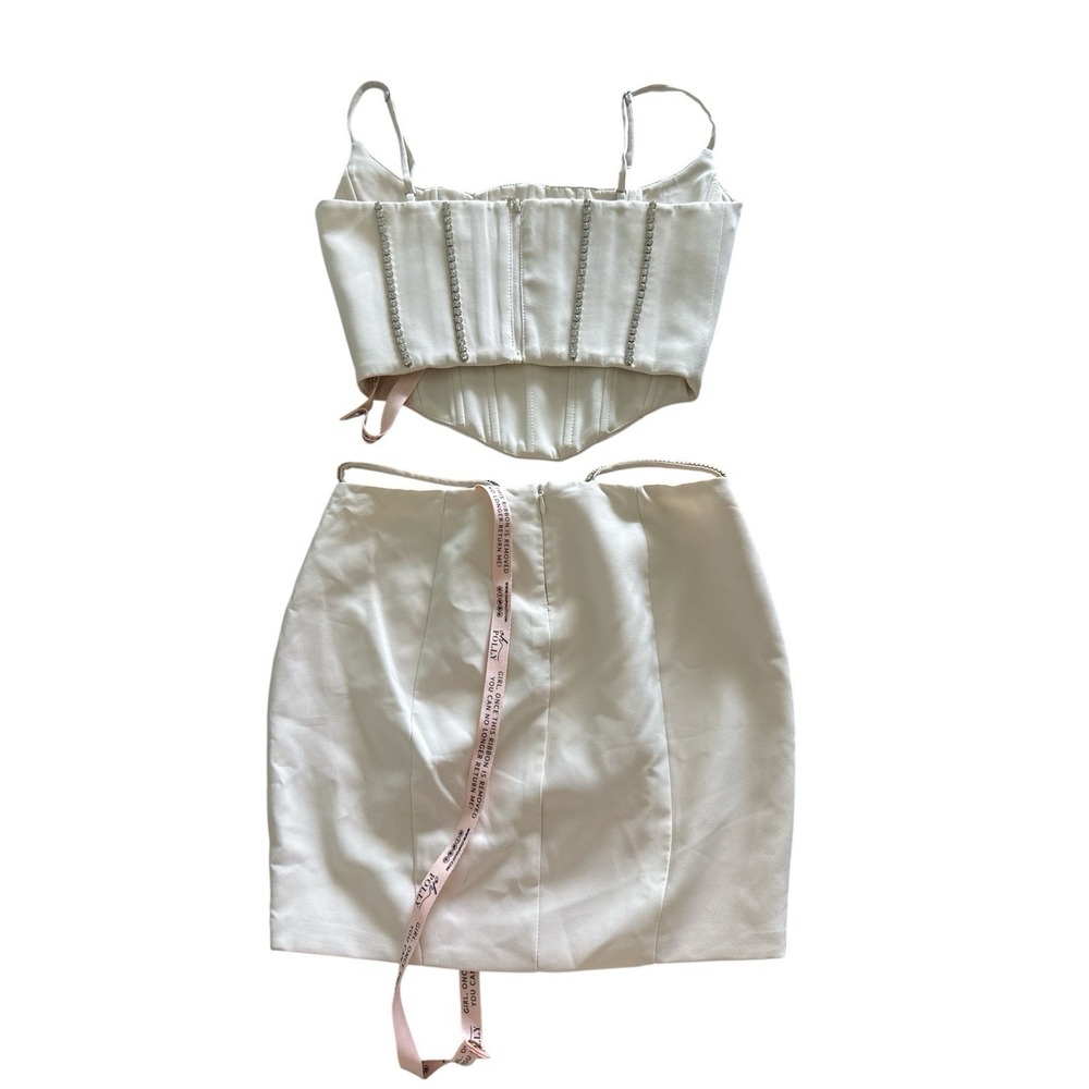 Oh Polly NWT 2-Piece Set Skirt & Corset Top Size 0 XS Cream Jewel Rhinestone - Picture 8 of 8